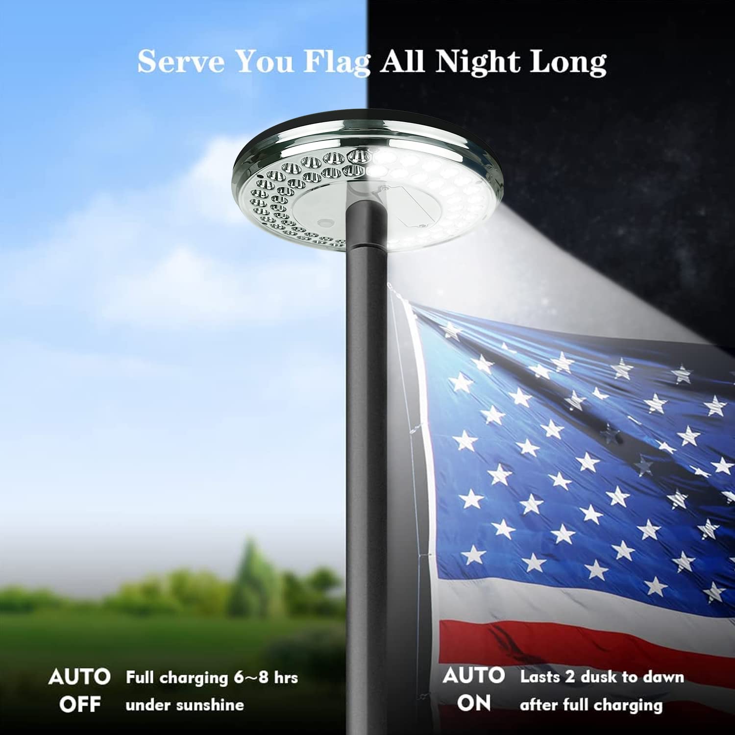 Solar Flag Pole Light 60 LEDs, Super Bright Solar Powered Flag Light for Most Residential House Garden In-Ground Flag Poles Outdoor Dusk to Dawn Last Up to 12 Hrs, IP65 Waterproof Auto On/Off(Black)