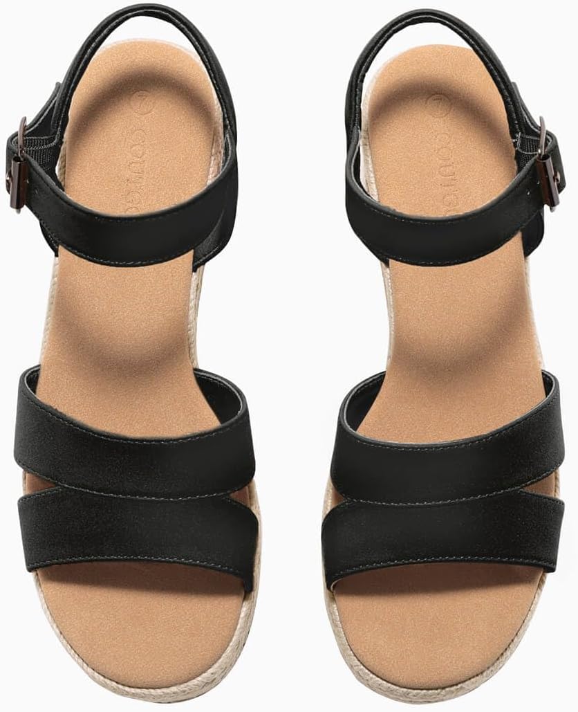 Coutgo Womens Wedge Platform Sandals Espadrille Heels Open Toe Buckle Ankle Strap Summer Shoes - Image 5