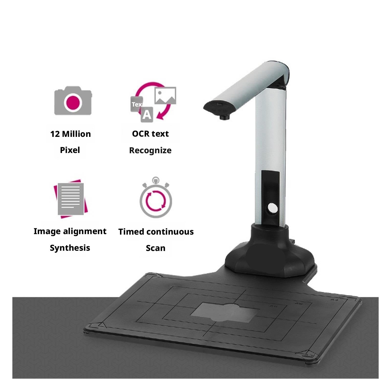 Scanner per documenti, Scanner for documenti A4 HD da 12 MP for archiviazione in ufficio e uso multimediale - Luce di riempimento LED USB plug-and-play