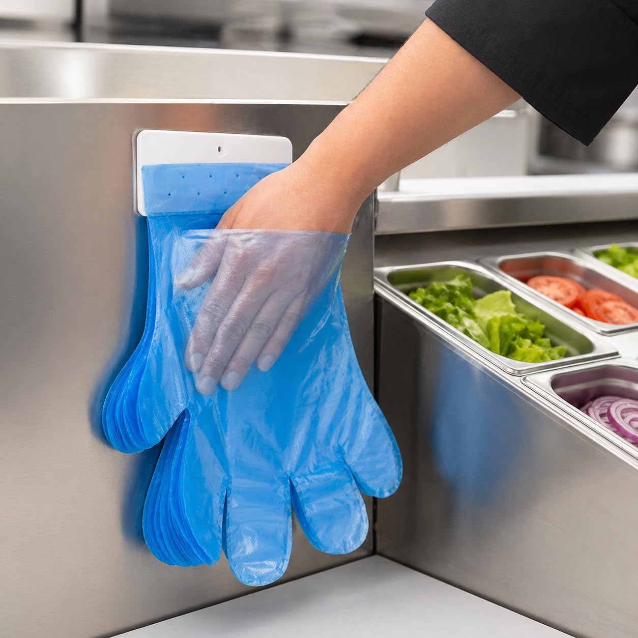 TRONEX Blue Poly Disposable Gloves with Hang Tabs, Unisize, Food Prep Plastic Glove, Wall Hanging Poly Gloves