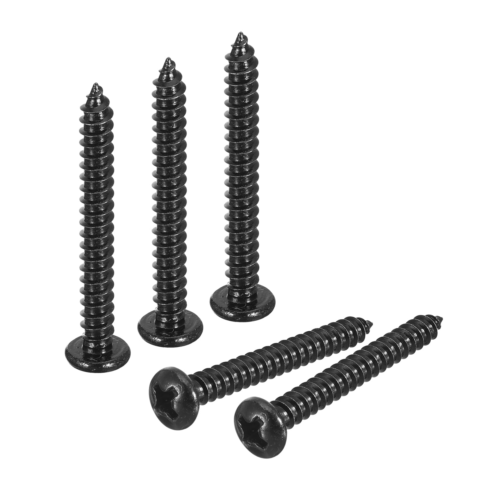 sourcing map #6 x 1-3/16" Phillips Pan Head Self-tapping Screw, 50pcs - 304 Stainless Steel Round Head Wood Screw Full Thread (Black)