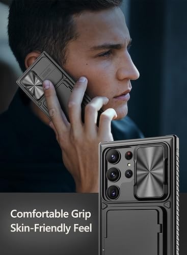 Miniatura 7 de Vihibii Funda para Samsung Galaxy S23 Ultra con tarjetero 4 tarjetas y cubierta deslizante para cámara y soporte a prueba de golpes carcasa rígida