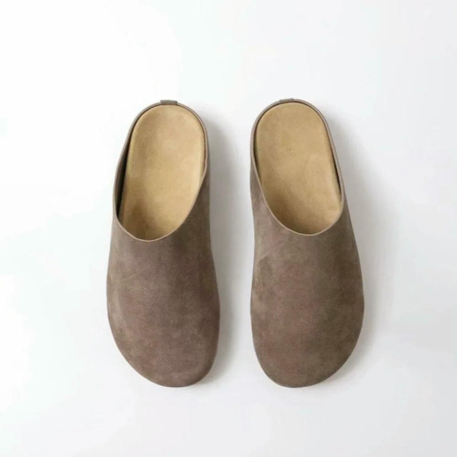 Piżama Kobiety Zamszowe Mules Buty Projektant Płaskie Okrągłe Toe Casual Comfort Slajdy Gruba podeszwa Kapcie Retro Ogród Mule Clog