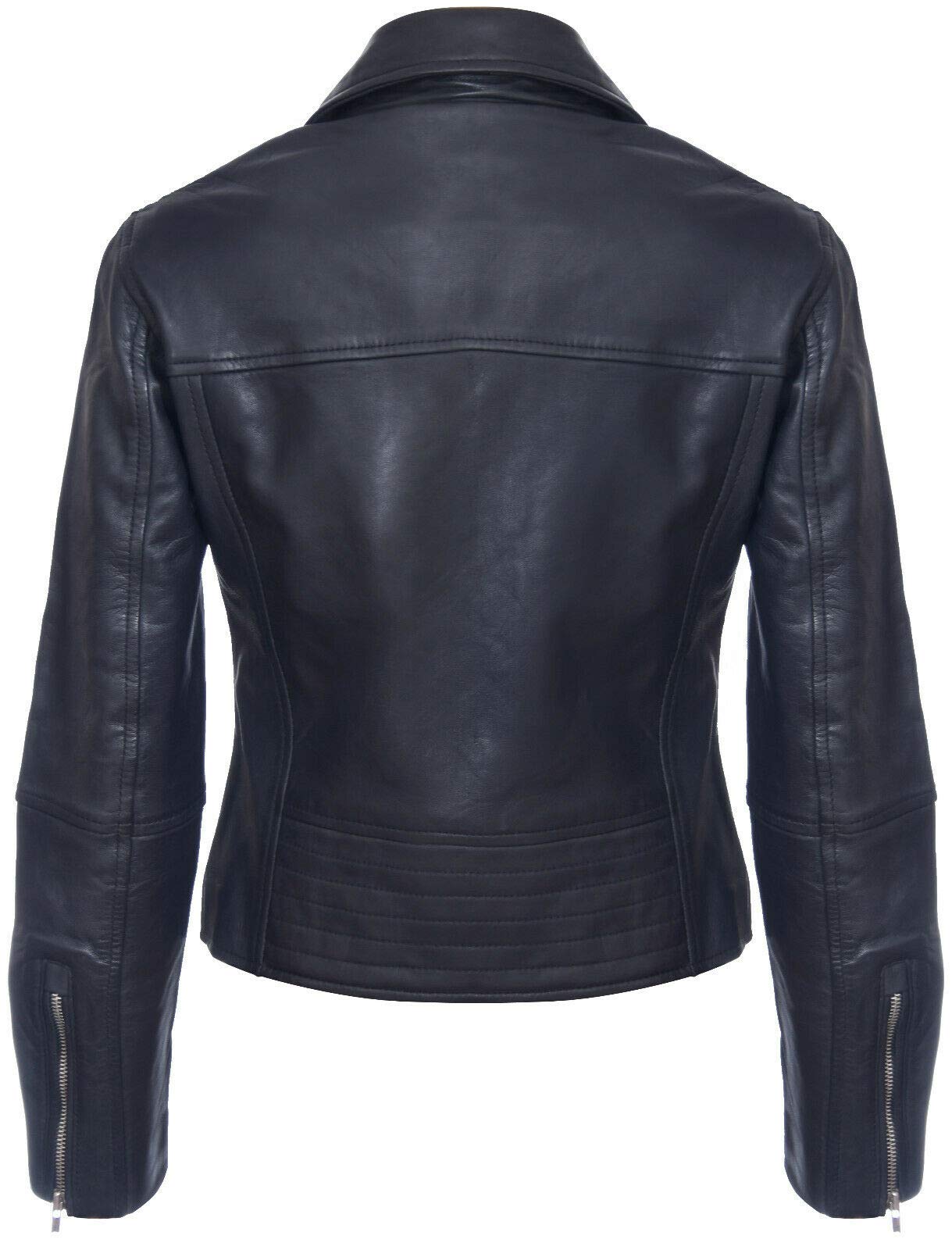 Damen Lederjacke Klassisch Motorradfahrer Style Schwarz Echtes