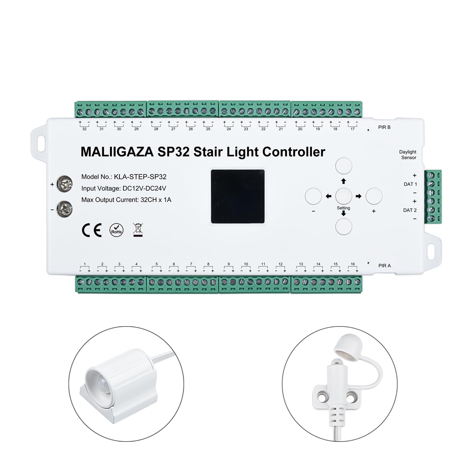 Sensore di movimento a LED per scale, 32 canali, sensore di movimento PIR dinamico per scale, luce di flusso automatico per scale, illuminazione per scale e gradini, illuminazione interna sotto le
