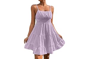 Women's Swiss Dots Sleeveless Ruched Bust Ruffle Hem Cami Short Dress