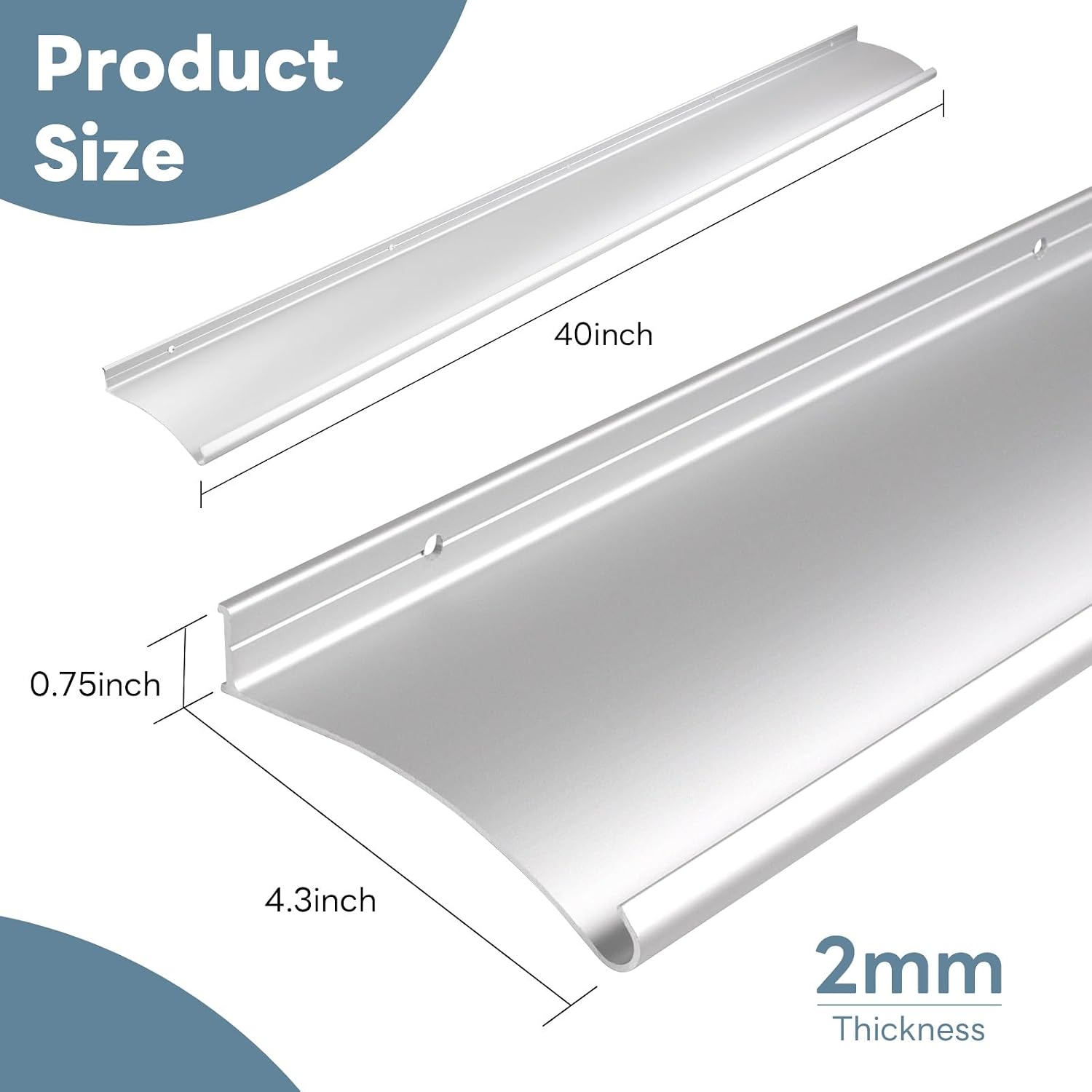 Heavy-Duty Aluminum Door Rain Drip Guard, 4″ Extra-Wide and Thickened Window Door Rain Deflector, Size 40″ Length, 4″ Wide, 0.8″Height (Silver)