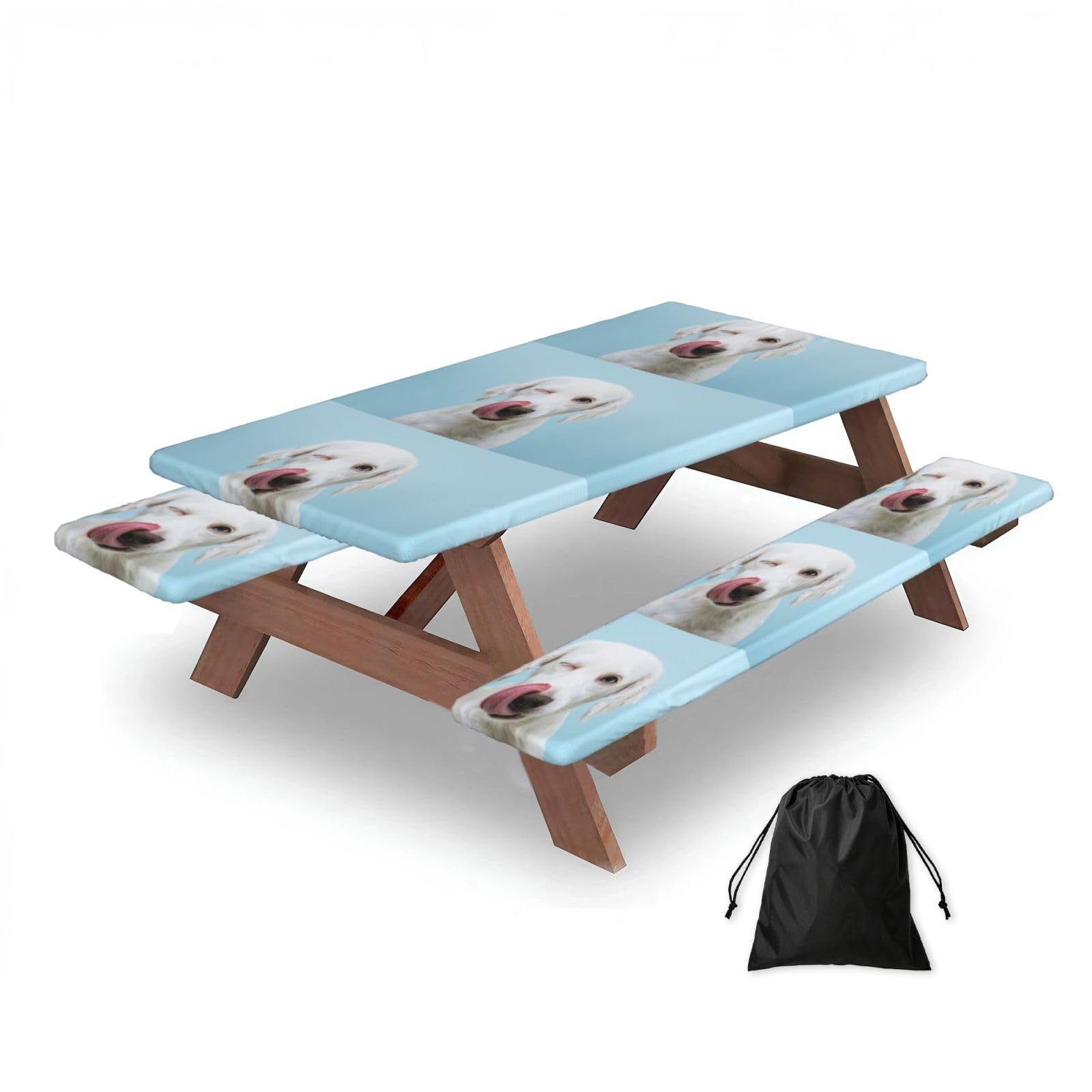 Dopklna As Picture Funny Labrador, Picnic Table Cover With Bench Covers -Waterproof Elastic Fitted Tablecloth For Garden Camping Patio 76X152cm