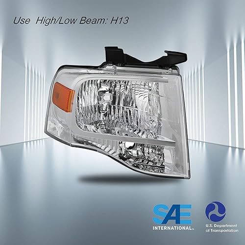 Miniatura 2 de Montaje de faros delanteros compatible con bombillas incluidas, apto para Ford Expedition 2007-2014 lado del conductor (carcasa cromada con