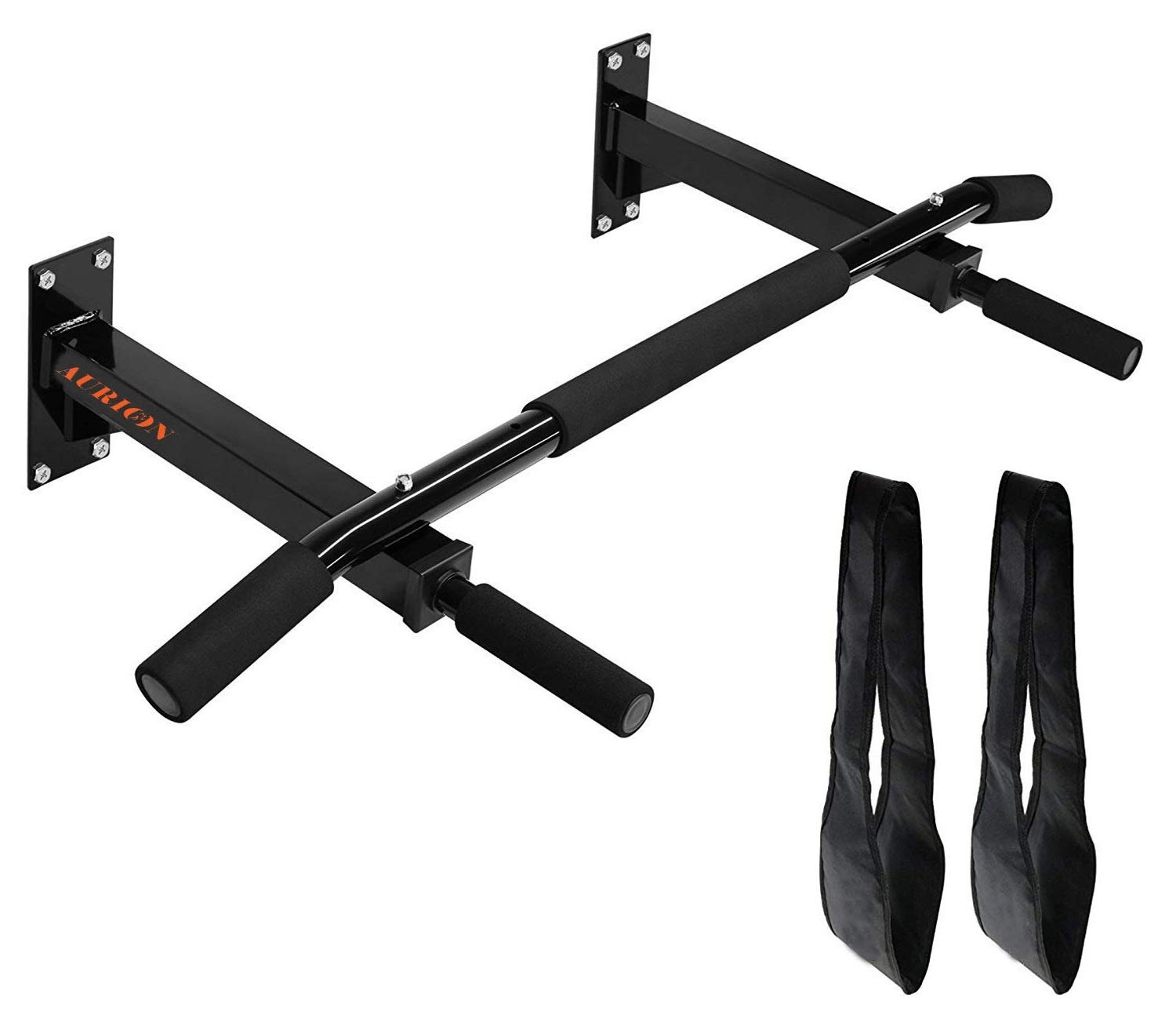 Aurion Multifunctional Wall Mounted Pull Up Bar Chin Up bar Dip Station for Indoor Home Gym Workout with Ab Strap Combo