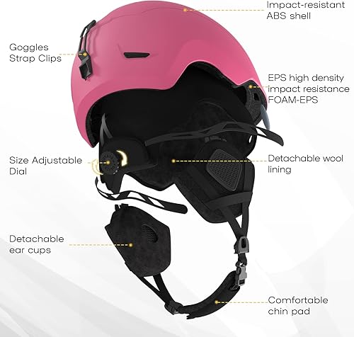Miniatura 5 de DBIO Casco de snowboard, casco de esquí para adultos, con 9 rejillas de ventilación, carcasa de ABS y espuma EPS, cascos de nieve para hombres y