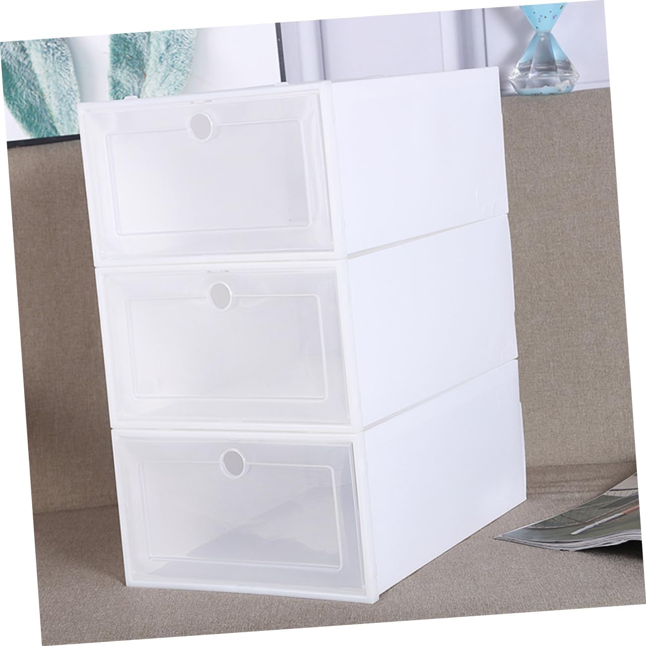 SMASOLO 6pcs Transparent Plastic Shoes Organizer Boxes Stackable Space Saving Shoe Storage Containers with Drawer Design for Men Dustproof