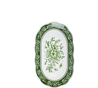 QXSJEDYCH Platos Plato De Cerámica Tallado Creativo Jardín Color Verde Pintura Relieve Tallado Plato De Cena Conjunto Fideos Fruta Ensaladera Plato