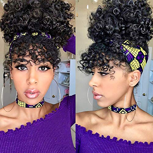 Afro Puff Drawstring Ponytail Kinky Curl Synthetic High Hair Bun Updo Hair Extensions with Clips (Black,1B) DX046-1B