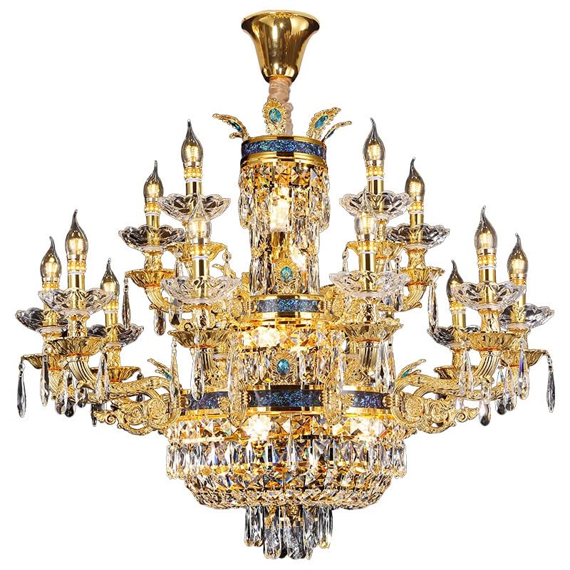 Lustre en cristal européen et alliage de palais français avec hauteur réglable base E14