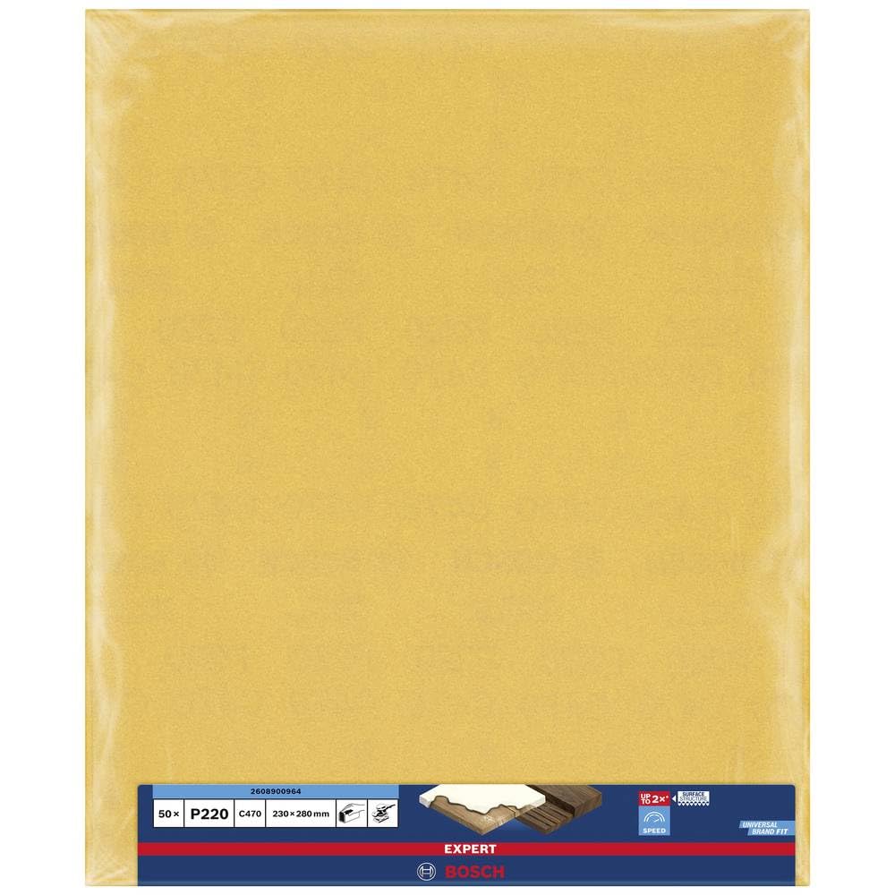 Bosch Professional 1x Carte Abrasive Expert C470 per Legno Duro, Vernice su Legno, 230x280 mm, Grana 220, Accessorio Levigatura Manuale