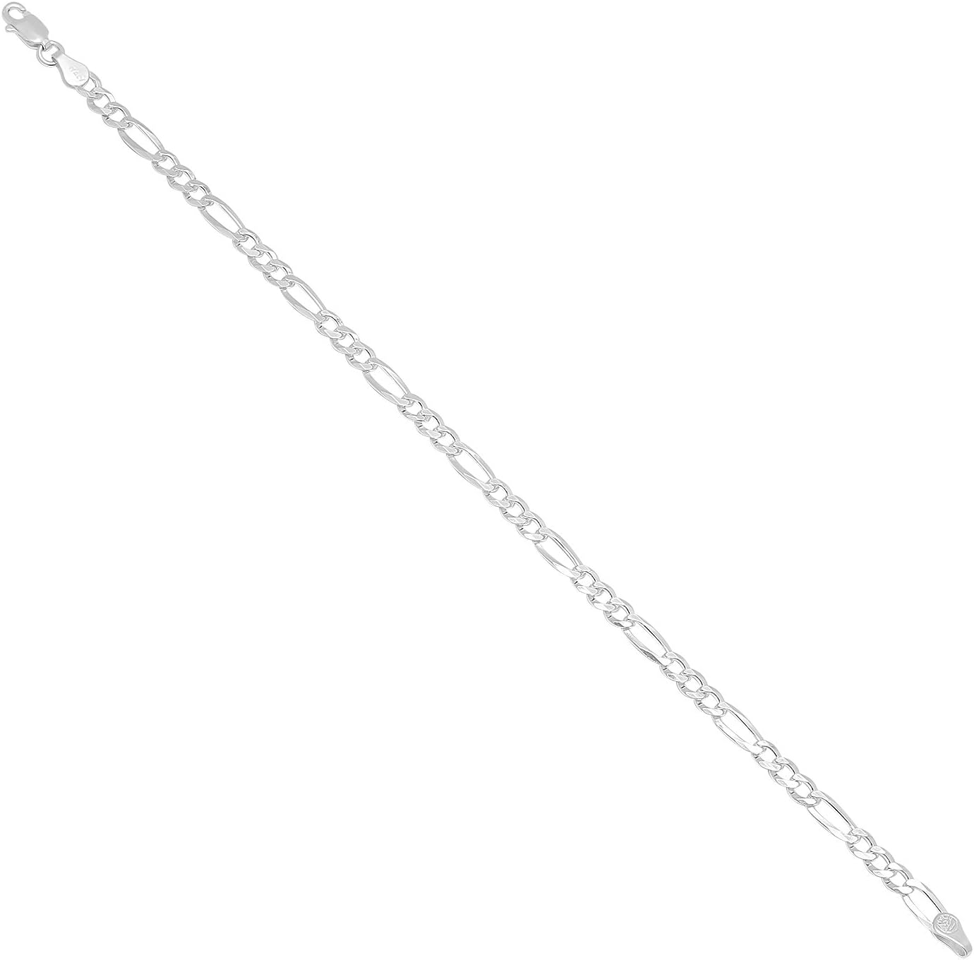 The Bling Factory 4.9mm Solid .925 Sterling Silver Flat Figaro Chain Link Bracelet, 7 inches