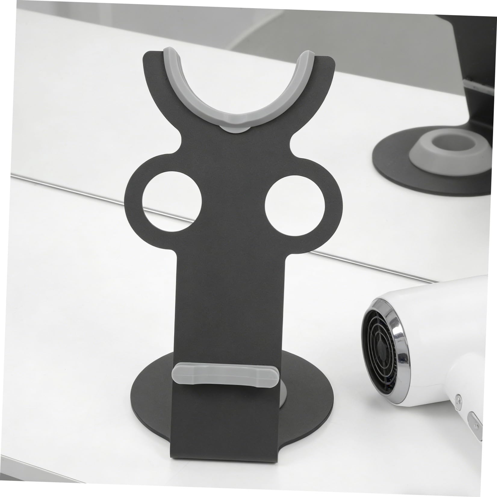 Soporte para Secador de Pelo, Soporte Perezoso para Secador de Pelo, Metal y Plástico, Negro, Estable, Ahorro de Espacio, Fácil Instalación, para Baño y Hogar