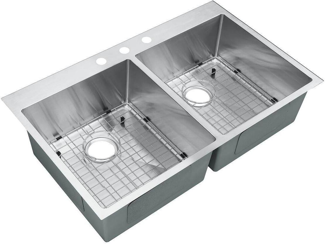 Starstar 36 X 22 Top-mount 50/50 Double Bowl Kitchen Sink Drop-in 304 Stainless Steel 16 Gauge