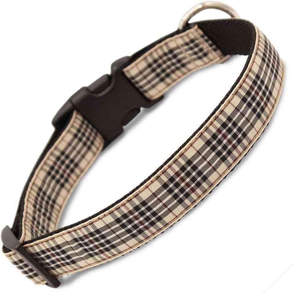 London Furberry Plaid Dog Collar, Medium Dogs 22-35 lbs (Collar: 3/4" Wide, 10" to 15" Long)