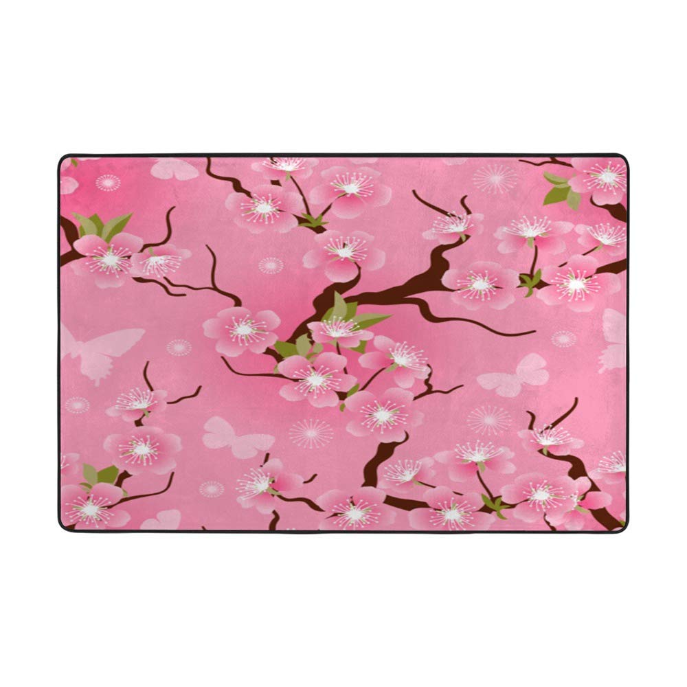 Large Area Rug Non Slip Floor Carpets Soft Comfort Indoor Floor Mats Home Decor for Bedroom Sofa Living Room Cherry Blossom Flowers Pattern 72 x 48 inch