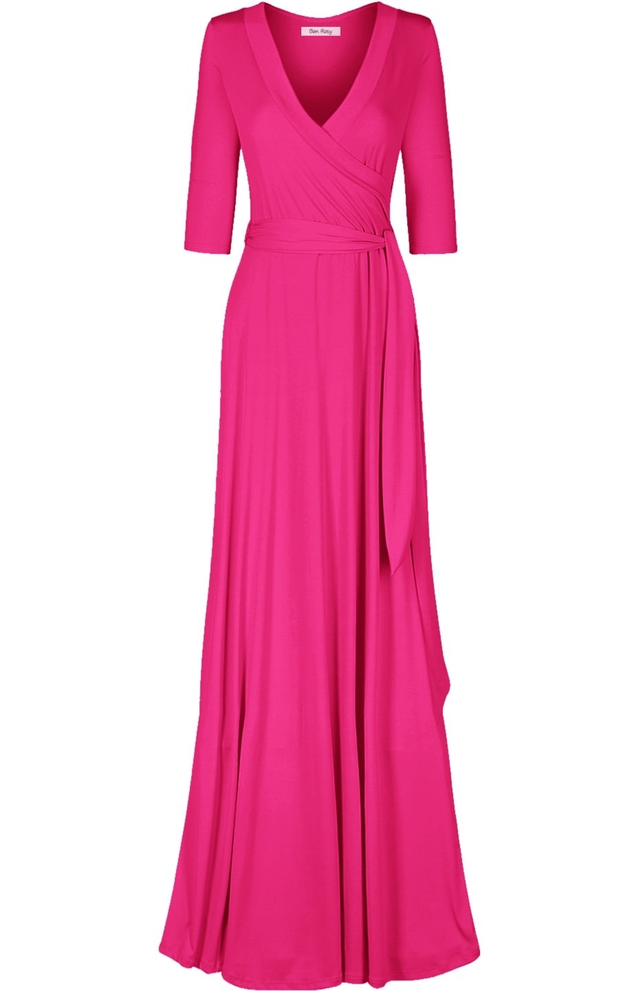 Women's 3/4 Sleeve Deep V-Neck Maxi Faux Wrap Solid Plus Size Dress