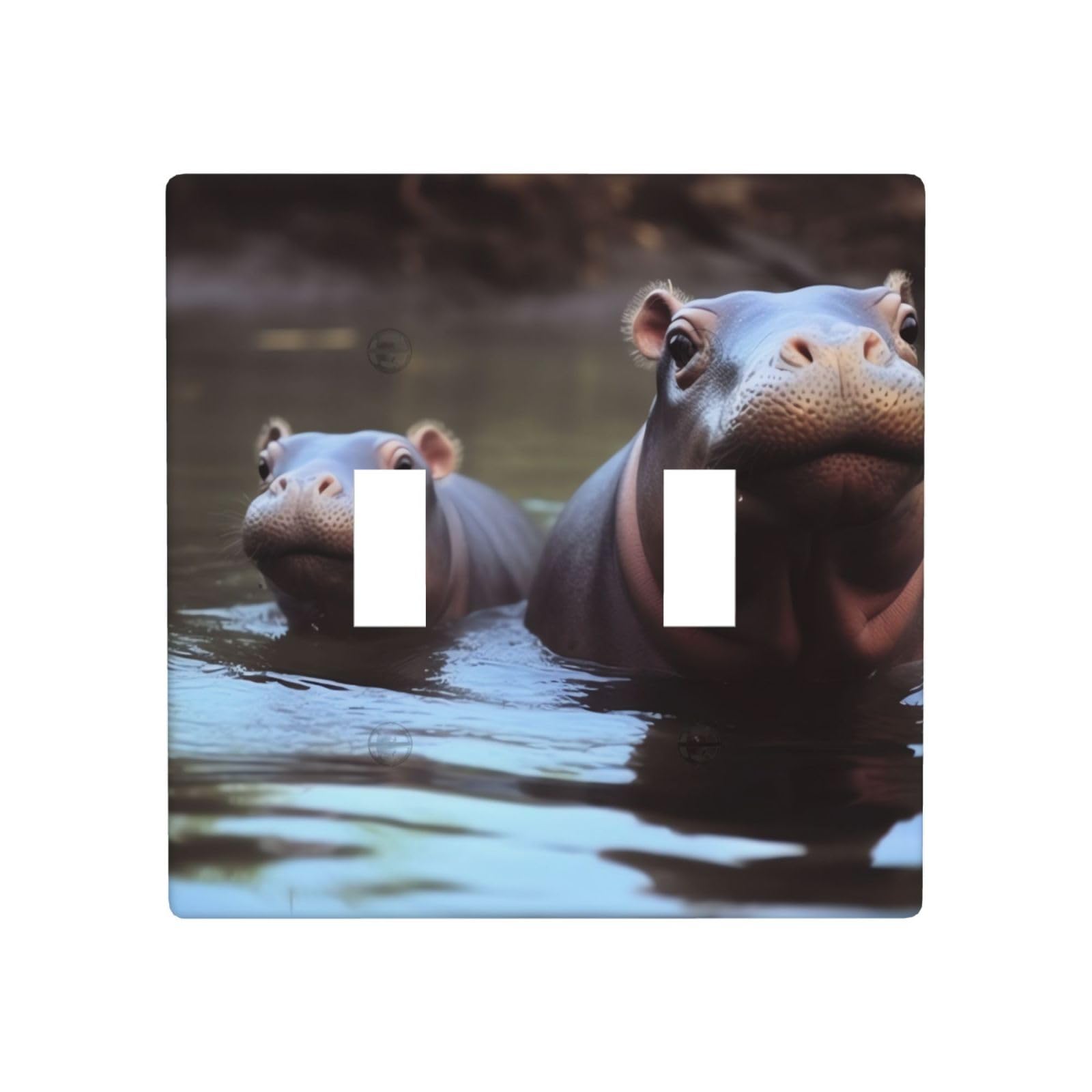 Aceprints Baby Hippos 2 Gang Double Toggle Wall Plates, Unbreakable Decorative Duplex Light Switch Plate Covers Electrical Switchplate Cover Faceplate For Bathroom Kitchen Decor