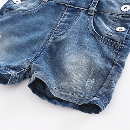 Image of KIDSCOOL SPACE Baby Little Girl Jean Overalls,Big Ripped Denim Shortall