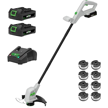 SOYUS Cordless String Trimmer 10 Inch Weed Wacker Cordless 20v Electric Weed Eater, 2 Pcs 2.0Ah Battery Weed Trimmer Edger, Lightweight Grass Trimmer with 8pcs Replace Spool Trimmer Lines