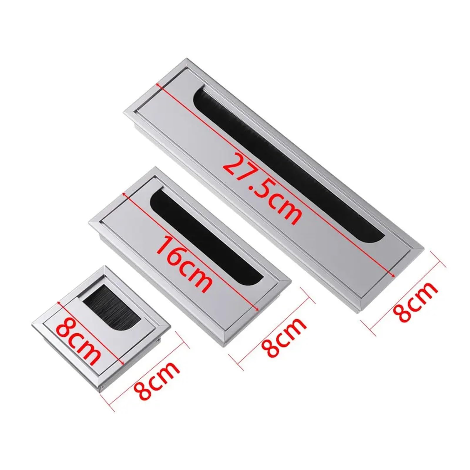 kabeldurchführung Aluminiumlegierung PC Schreibtisch Rechteck Draht Kabeltülle Bürotisch Lochabdeckung Auslassanschluss mit schwarzer Bürste(Black-80x275mm)