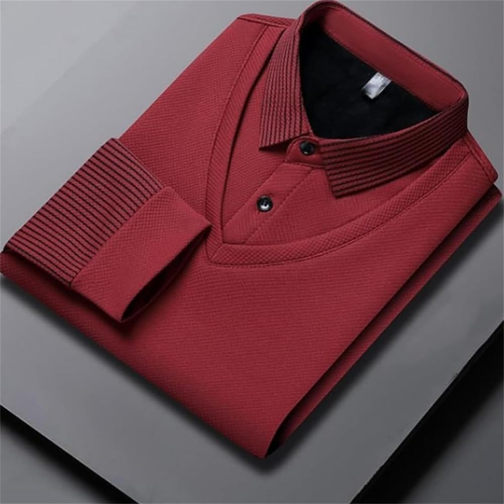 Men's Striped Lapel Fake Two-Piece Shirt Long Sleeve, Fake 2-Piece Knitted Shirt Polo Shirts, Business Casual Shirt Top - Image 4