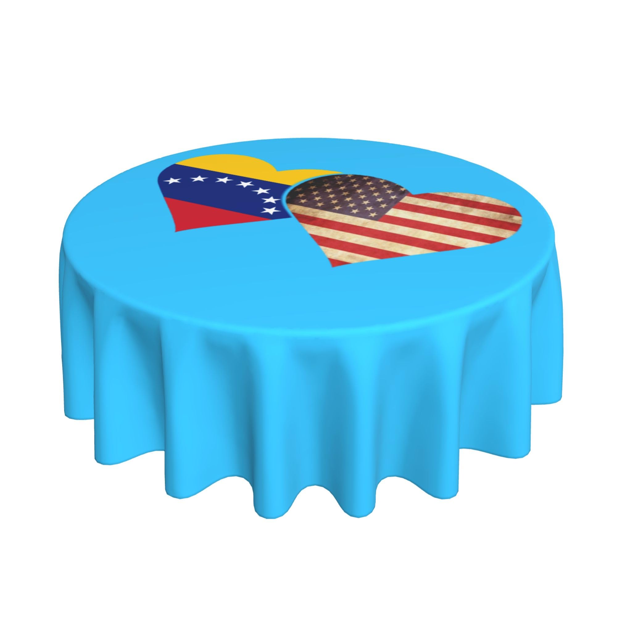 HLBSDM Venezuela Flag and American Flag 60" Restaurant Circle Decor Tablecloth Festive Table Cover Round Art Desk Cloth