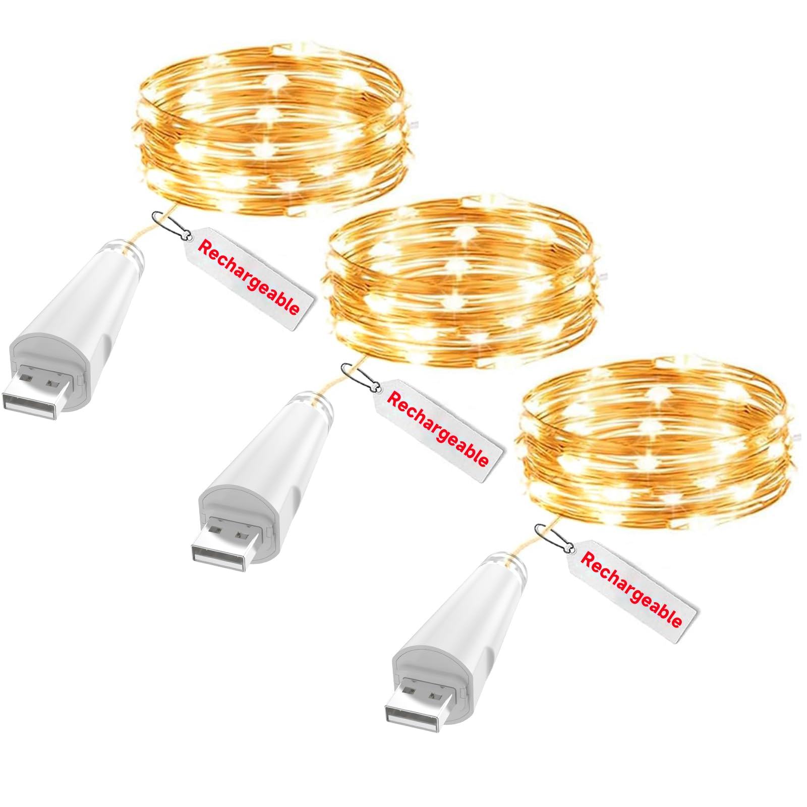 OUSMIN USB Rechargeable Fairy String Lights, 2m/7ft 20 LED Twinkle Lights – Battery Operated for Mason Jars Wedding Centerpieces Decor Table Decorations Christmas