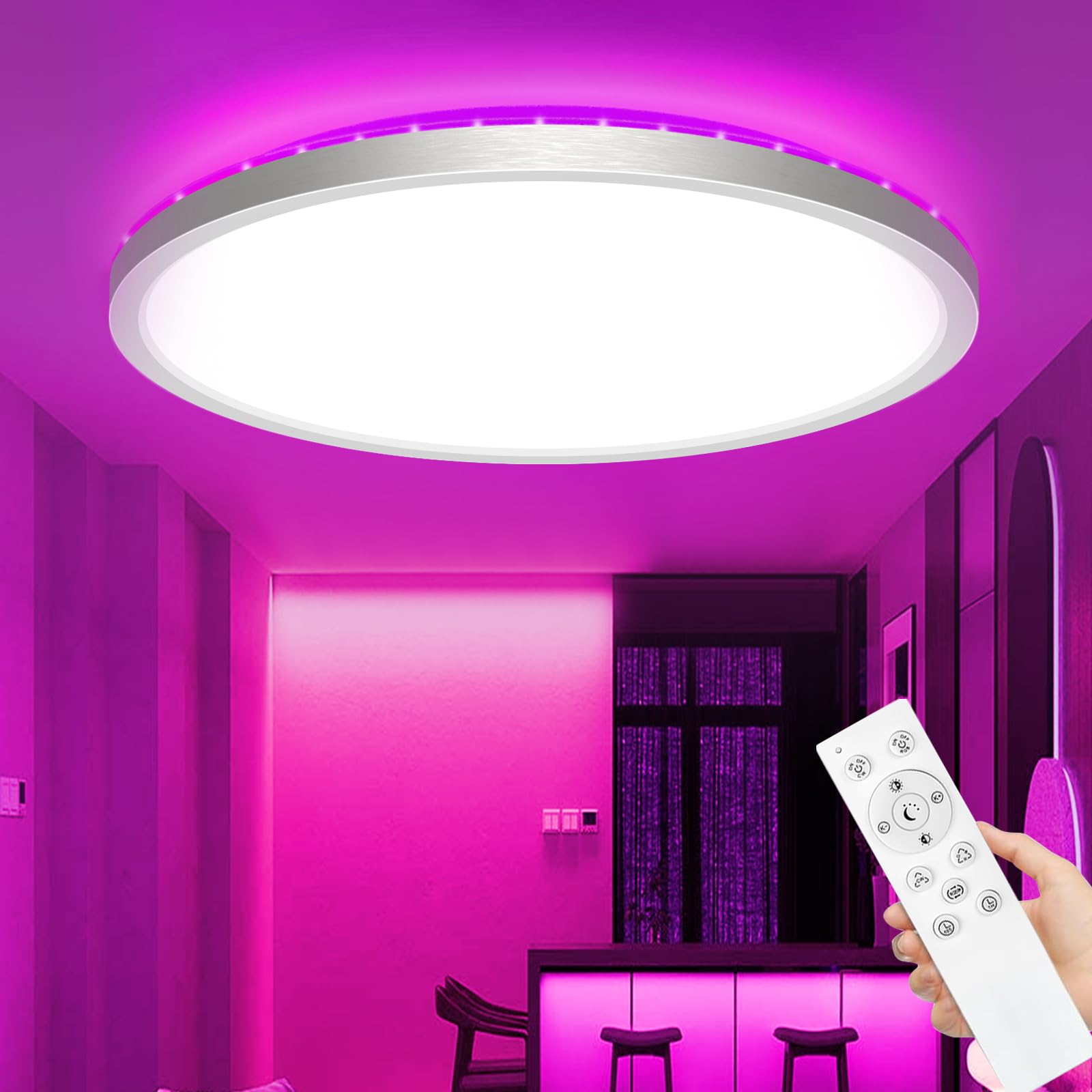 zemty 24W 3200LM LED Deckenleuchte Dimmbar, RGB Deckenlampe Farbwechsel für Kinderzimmer Schlafzimmer
