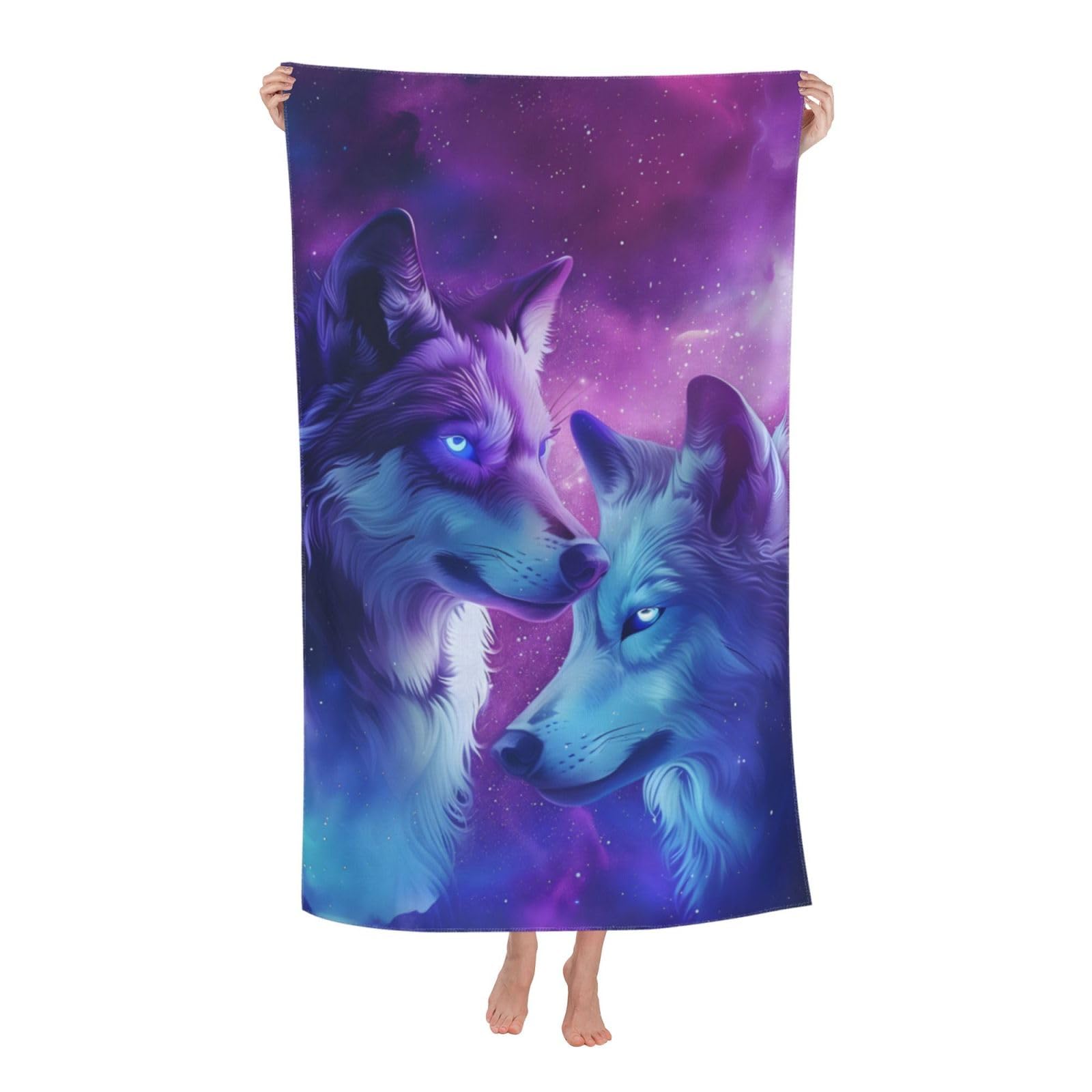 HLBSDM Galaxy Wolf Beach Towel 31inx51in Cosmic Sand Free Microfiber Bath Towel Ultra Soft Quick Dry Pool Towel Absorbent Towel Lightweight Towel for Swimming Bathroom Decor