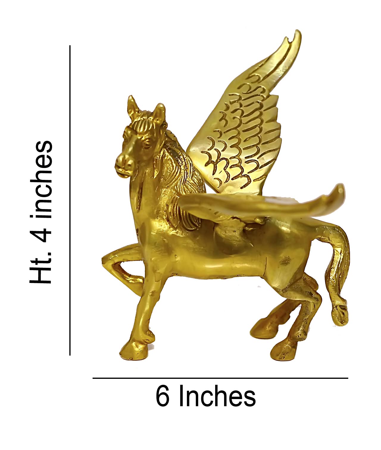 RACPREE Brass Flying Pegasus Statue 4inch - Handcrafted Angel Horse Winged Stallion Figurine, Feng Shui & Vastu Showpiece for Home Entrance Decor, Living Room & Office Desk - Yellow, 430g 3