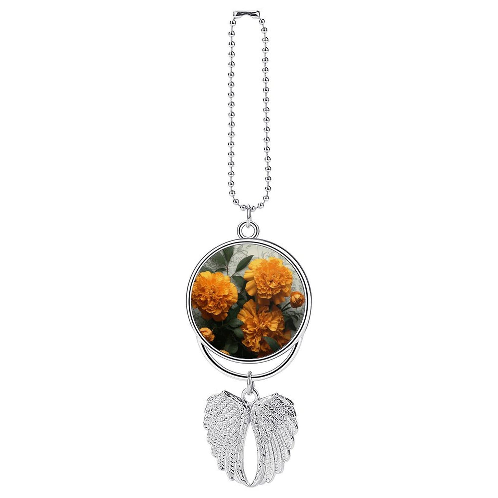 Marigold Car Pendant Rear View Mirror Hanging Ornament Auto Metal Charm for Aesthetic Interior Decor. Lucky Car Accessories Cute Funny Hanging Decor for Car Truck