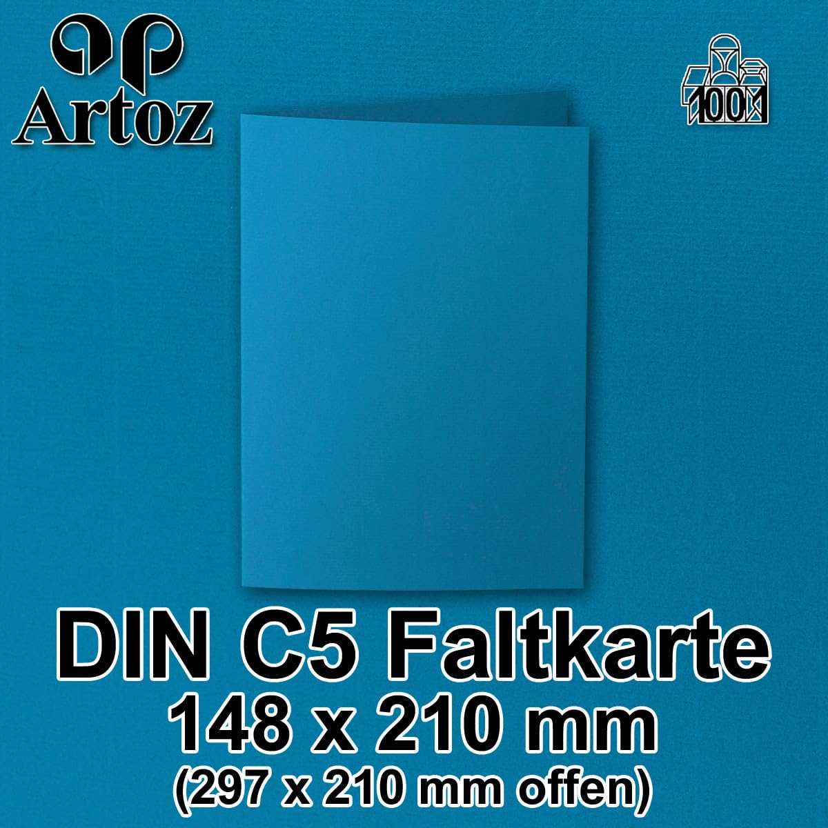 ARTOZ 75 x DIN A5 kartki składane – petrol (niebieskie), prążkowane, 148 x 210 mm, kartki składane, podwójne, puste kartki z podwójną kartką o gramaturze 220 g/m², szlachetne prążkowanie Egoutteur