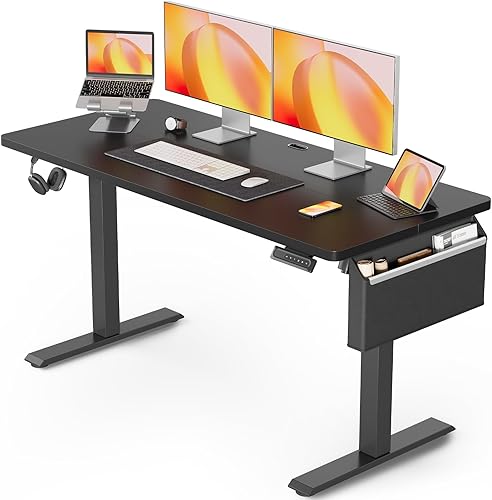 ErGear Escritorio de pie con bolsillo de almacenamiento, escritorio de pie ajustable en altura de 55 x 24 pulgadas, estación de trabajo eléctrica de