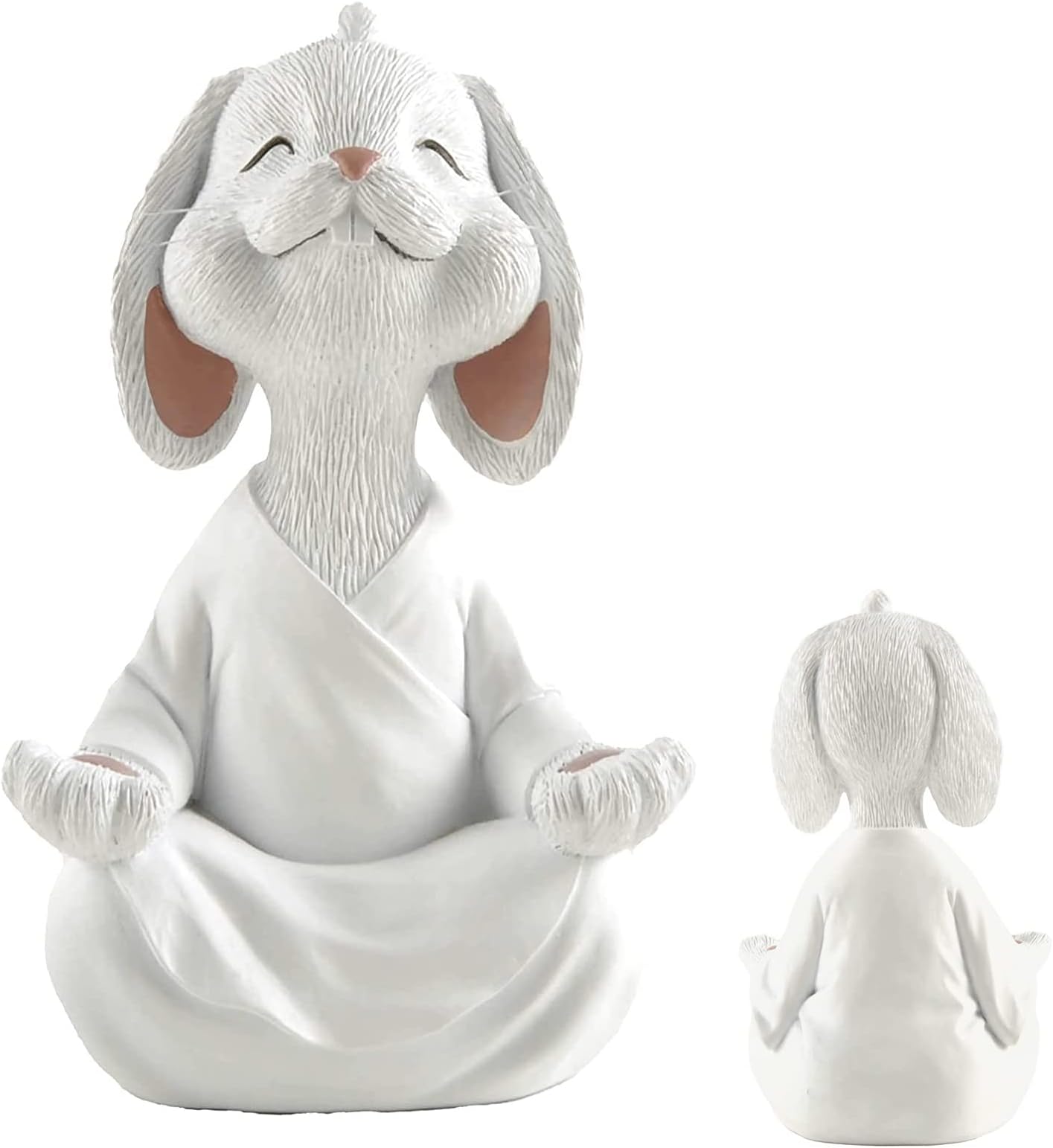 Whimsical White Bunny Rabbit Figurine Meditation Yoga Collectible, Happy Bunny Collection - Bunny Lover Gifts for Women, Yoga Gifts for Women, Meditation Decor, Yoga Decor
