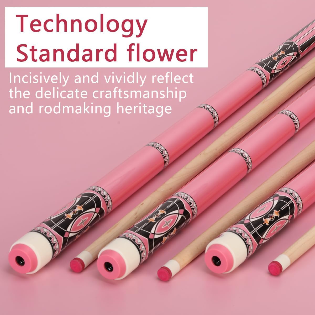 Pink Pool Cue Stick Set(20 oz), 58 inch Canadian Maple Cue Stick with 12mm Pink Leather Tip and Joint Protector, Professional Billiard Cue Stick Gifts for Ladies