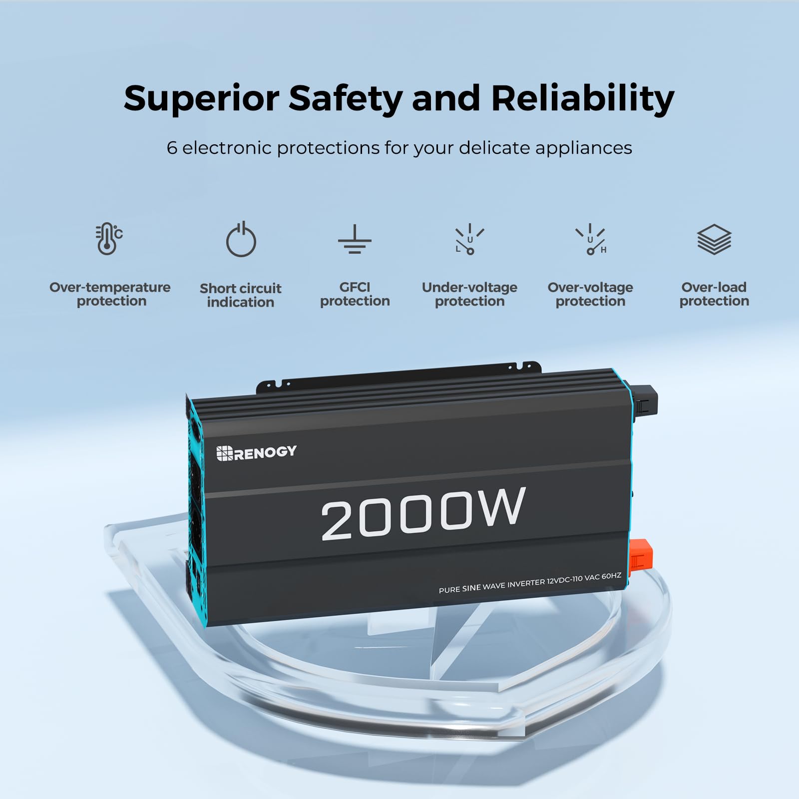 Renogy 2000W/4000W Power Inverter 12v 220v Onda Pura, DC 12V in AC 220V con 2 EU Presa & Telecomando trasformatore per Camper, Camion, Roulotte, Pannelli Solari, Picco 4000W