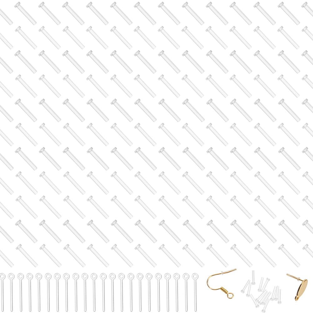 Beebeecraft 100Pcs 2 Sizes Earring Sleeves and 50Pcs Earring Post with Loop Resin Stud Earring Findings Pierced Earring Protector Covers
