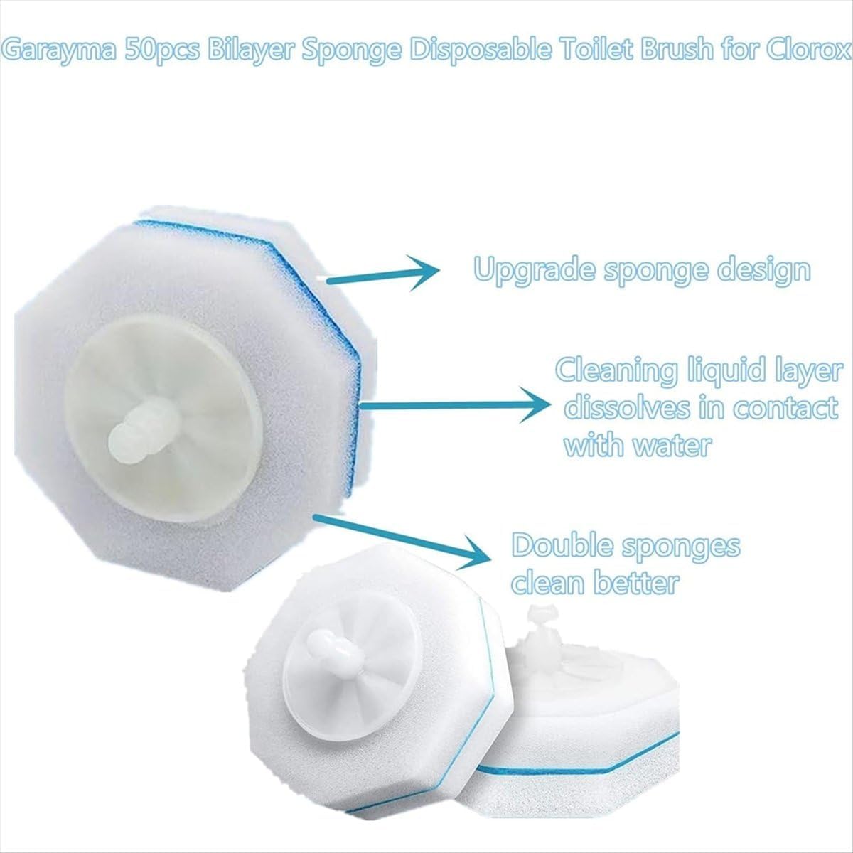 50Pcs Toilet Cleaning Sponge Heads Disposable Toilet Brush Bilayer Sponge Toilet Brush Refills Cleaning Wand Refills