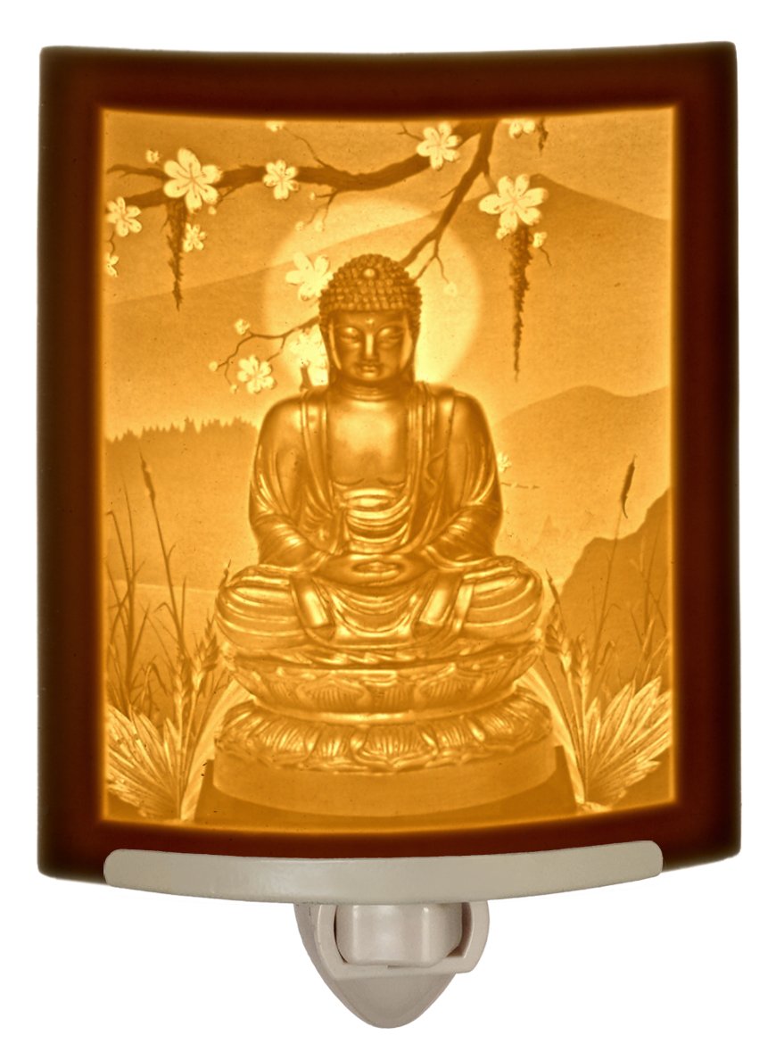 The Porcelain Garden Buddha Night Light - Porcelain Spiritual Lithophane, Decorative Wall Plug for Nursery, Bedroom, Kitchen, Bath, or Hallway, Asian Themed Accent Light