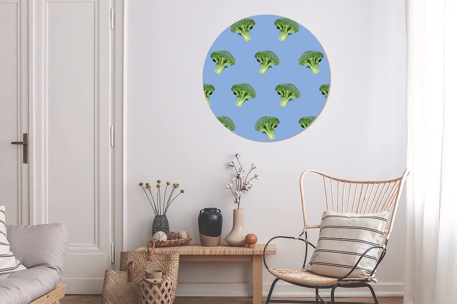 Wandbild Rund Wanddeko Deko Wohnzimmer Bilder 90x90 cm Gemüse - Brokkoli - Muster