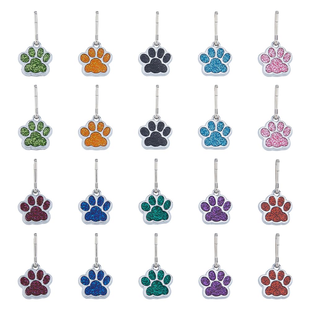 DICOSMETIC 20Pcs Zipper Pull Charms Dog Paw Print Zipper Pull Replacement Alloy Enamel Footprint Zipper Pulls for Luggage, Backpacks, Jackets,