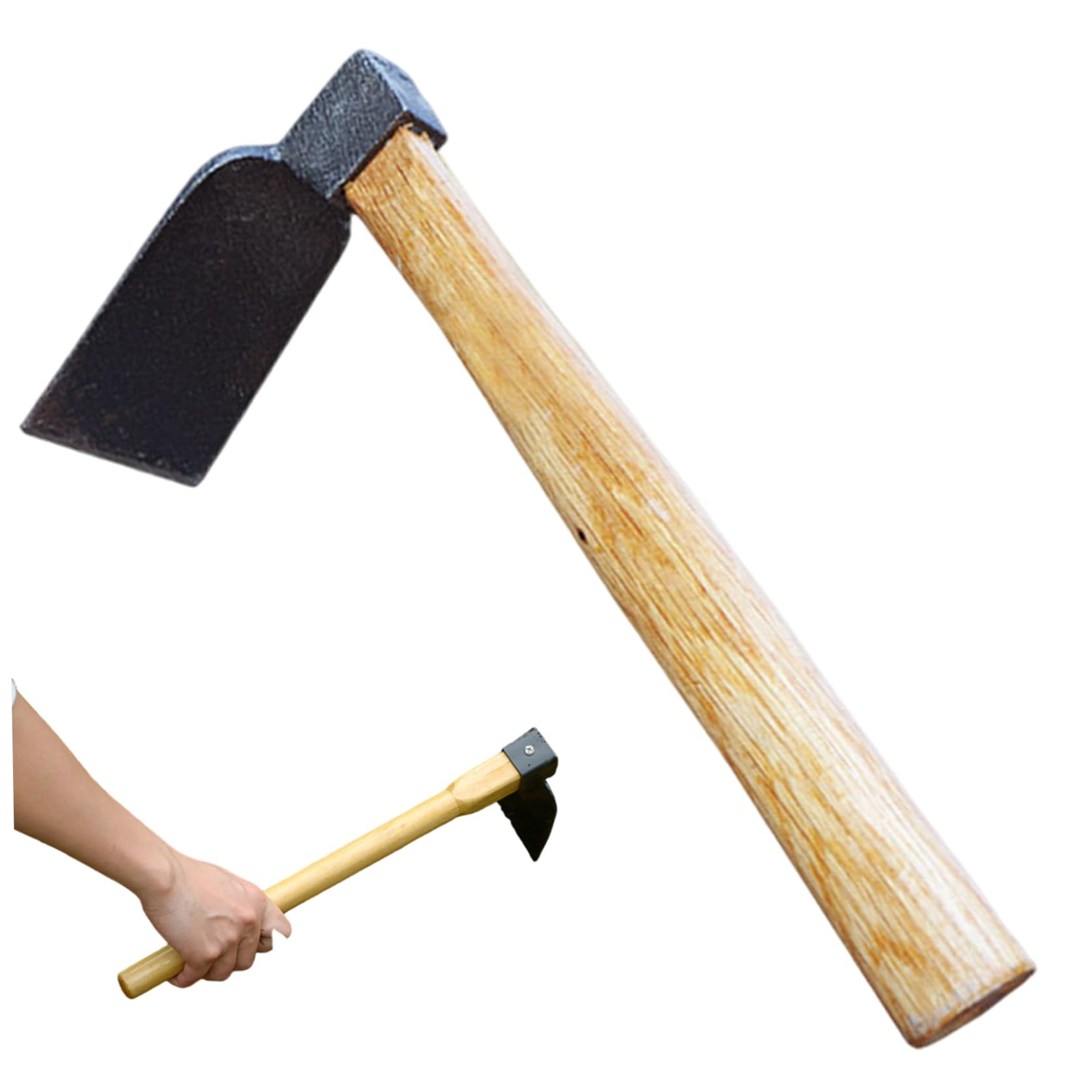Hand Hoe, Iron Garden Hoe with 13 Inch Wooden Handle for Transplanting, Digging, Planting, Loosening Soil