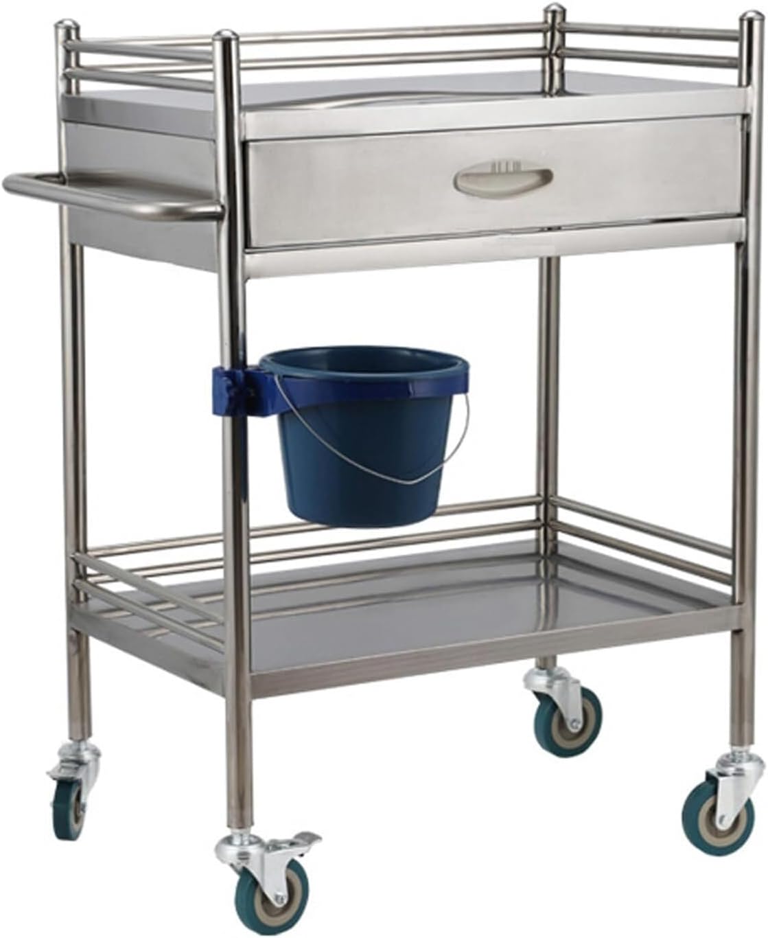 Premium Stainless Steel 2-Tier Lab Medical Cart with Drawer - Reliable Rolling Trolley for Labs, Hospitals & Clinics - Max Load 100kg - Conv(50x40x86cm)