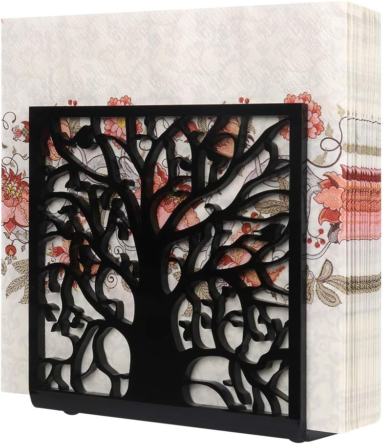 Natural Style Black Acrylic Tree Bird Design Tabletop Napkin Holder Freestanding Tissue Dispenser Towel Tissue Holder